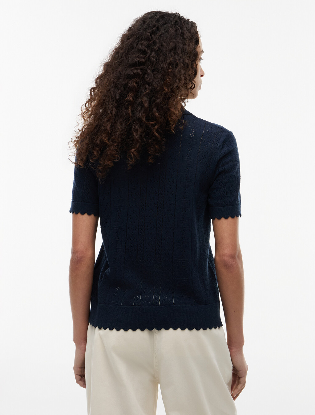Pointelle Flag Short Sleeve Polo Jumper, Dark Night Navy, hi-res