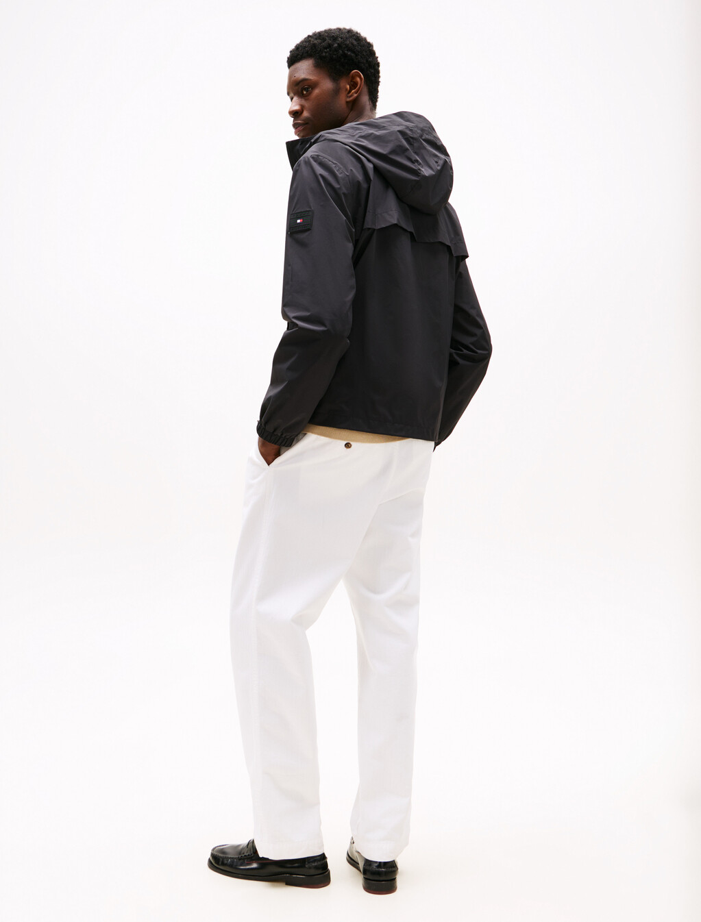 Hooded Nylon Jacket, Black, hi-res