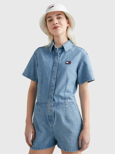 BADGE CHAMBRAY DENIM PLAYSUIT, Denim Medium, hi-res