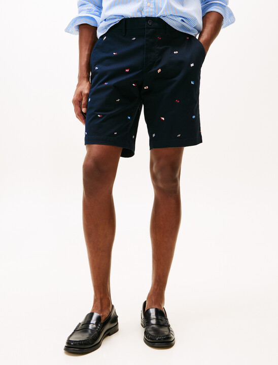 Flag Embroidery Slim Chino Shorts