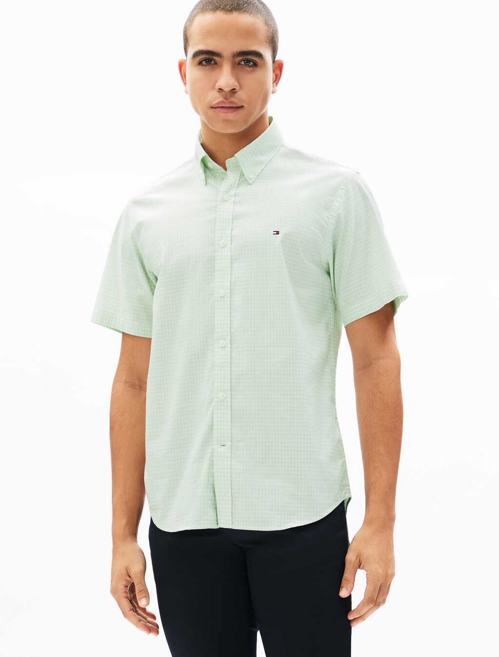 Oxford Gingham Short Sleeve Shirt, Opal green / Check, hi-res