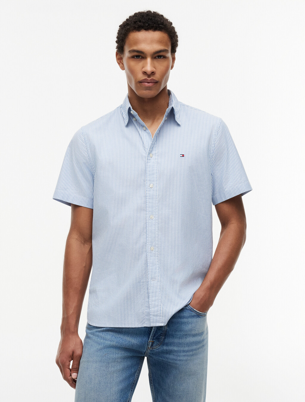 Asia Fit Lightweight Stripe Oxford Shirt, Shirt Blue / Stripes, hi-res