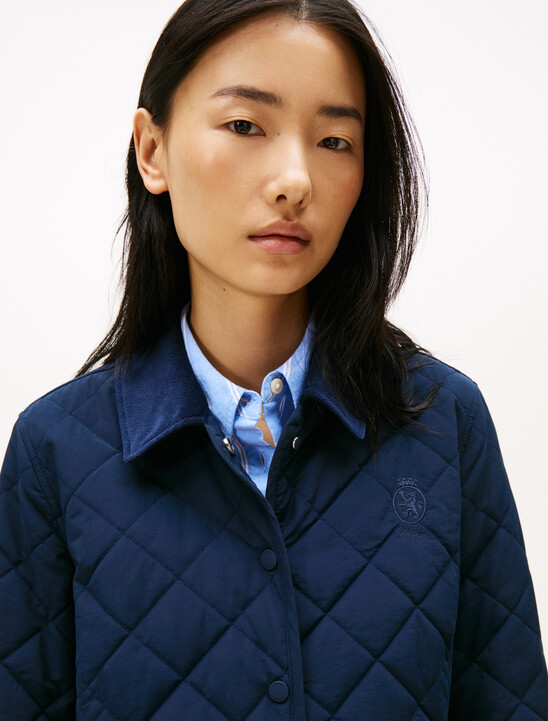 Crest Embroidery Padded Quilted Slim Jacket
