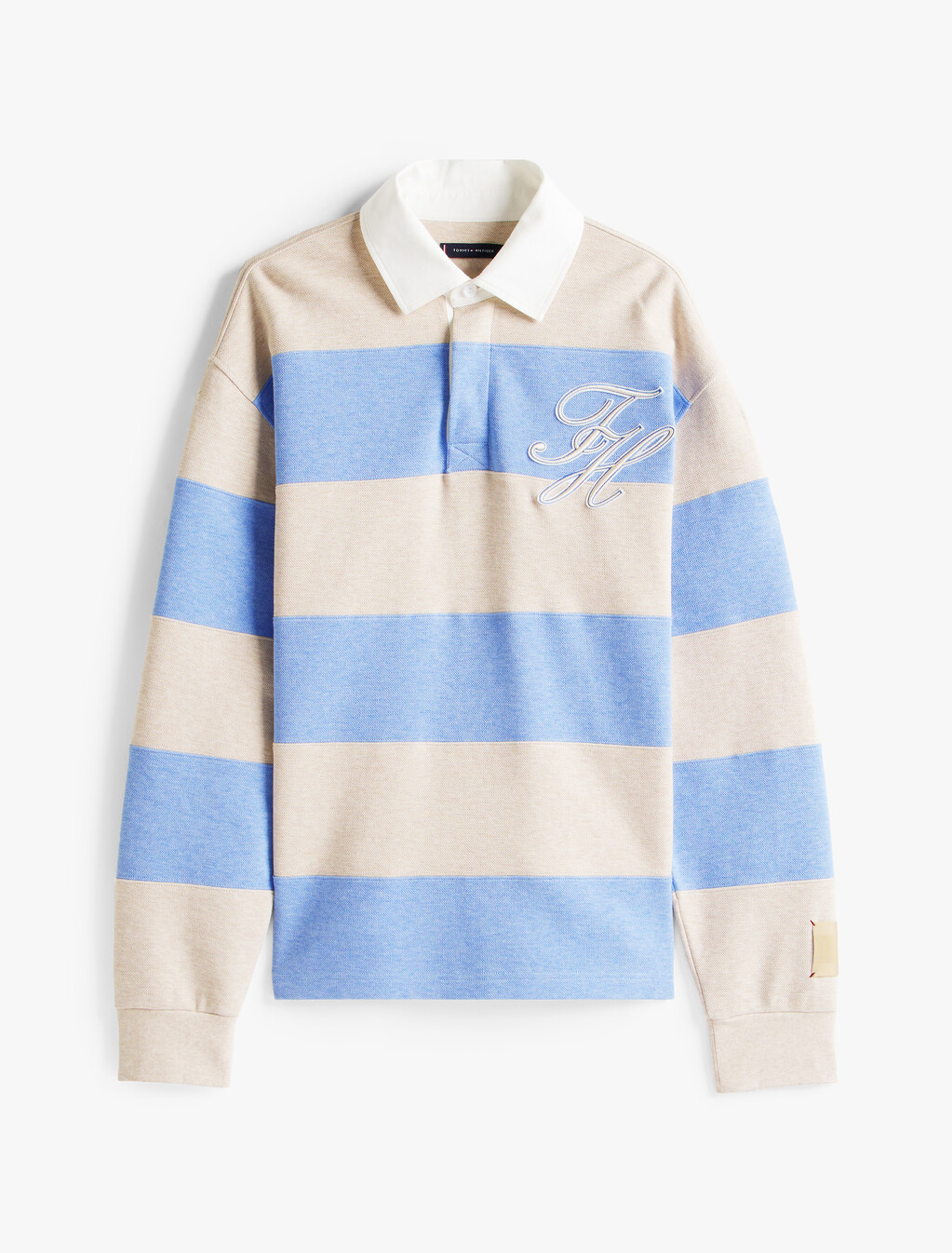 Interlock Stripe Rugby Shirt, Sandalwood Hthr/Cloudy Blue Hthr, hi-res