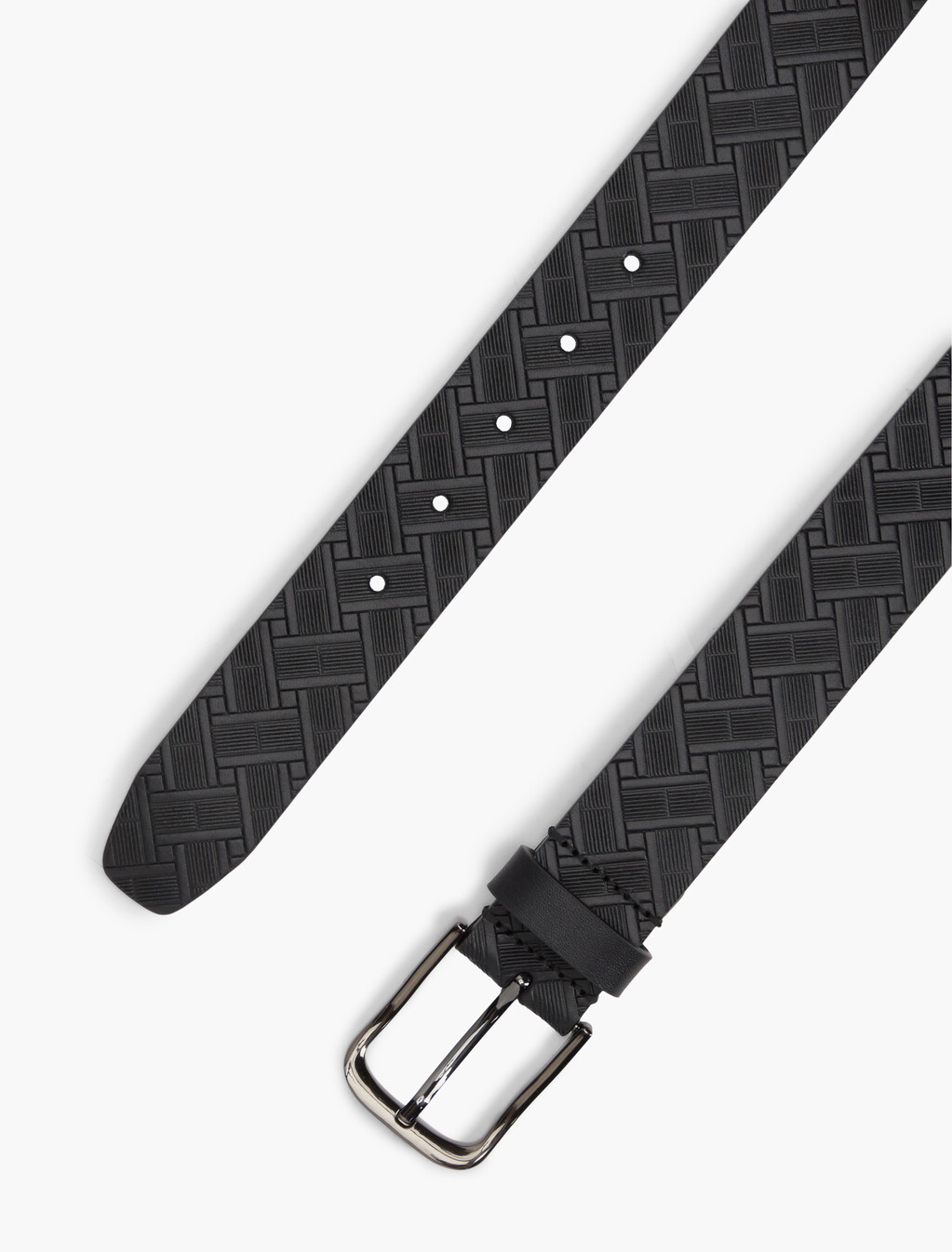Flag Embossed Square Buckle Leather Belt, Black, hi-res