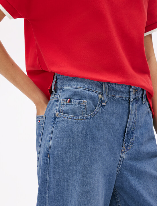 Asia Fit Elastic Waistband Wide Leg Jeans