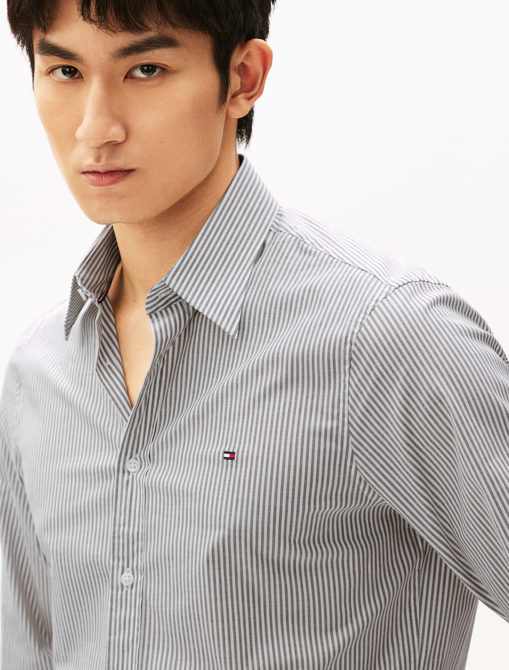 Stretch Poplin Stripe Shirt, Army Green / Optic White, hi-res