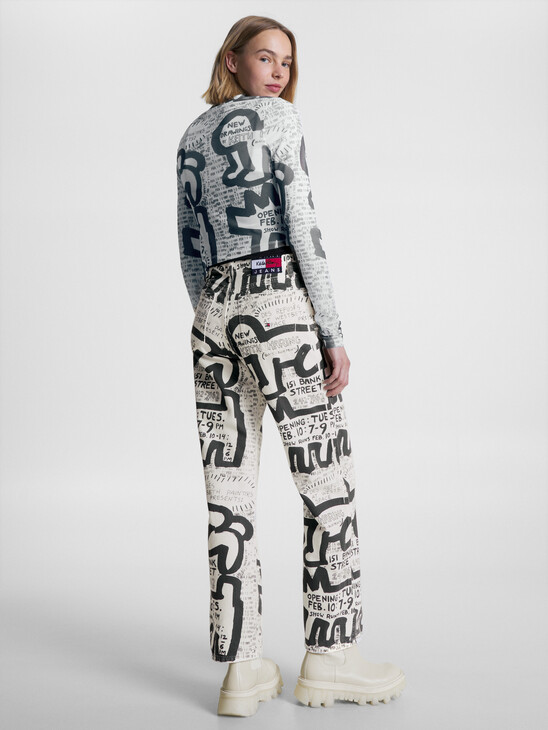 TOMMY X KEITH HARING EXHIBITION POSTER PRINT MESH LONG SLEEVE TOP