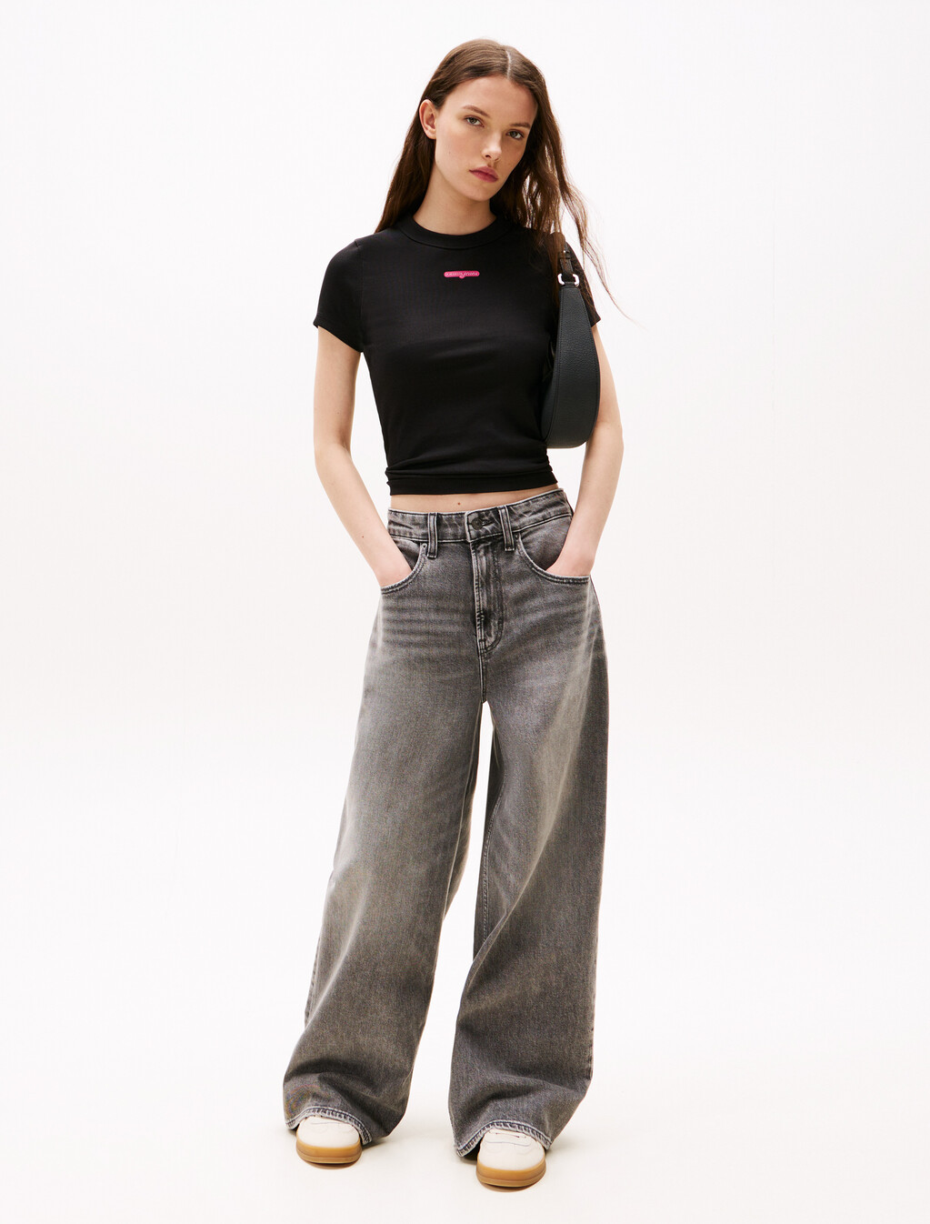 Script Logo Rib Knit T-Shirt, Black, hi-res