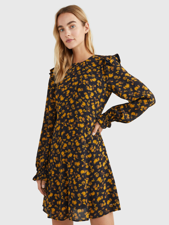 RUFFLED FIT AND FLARE DRESS