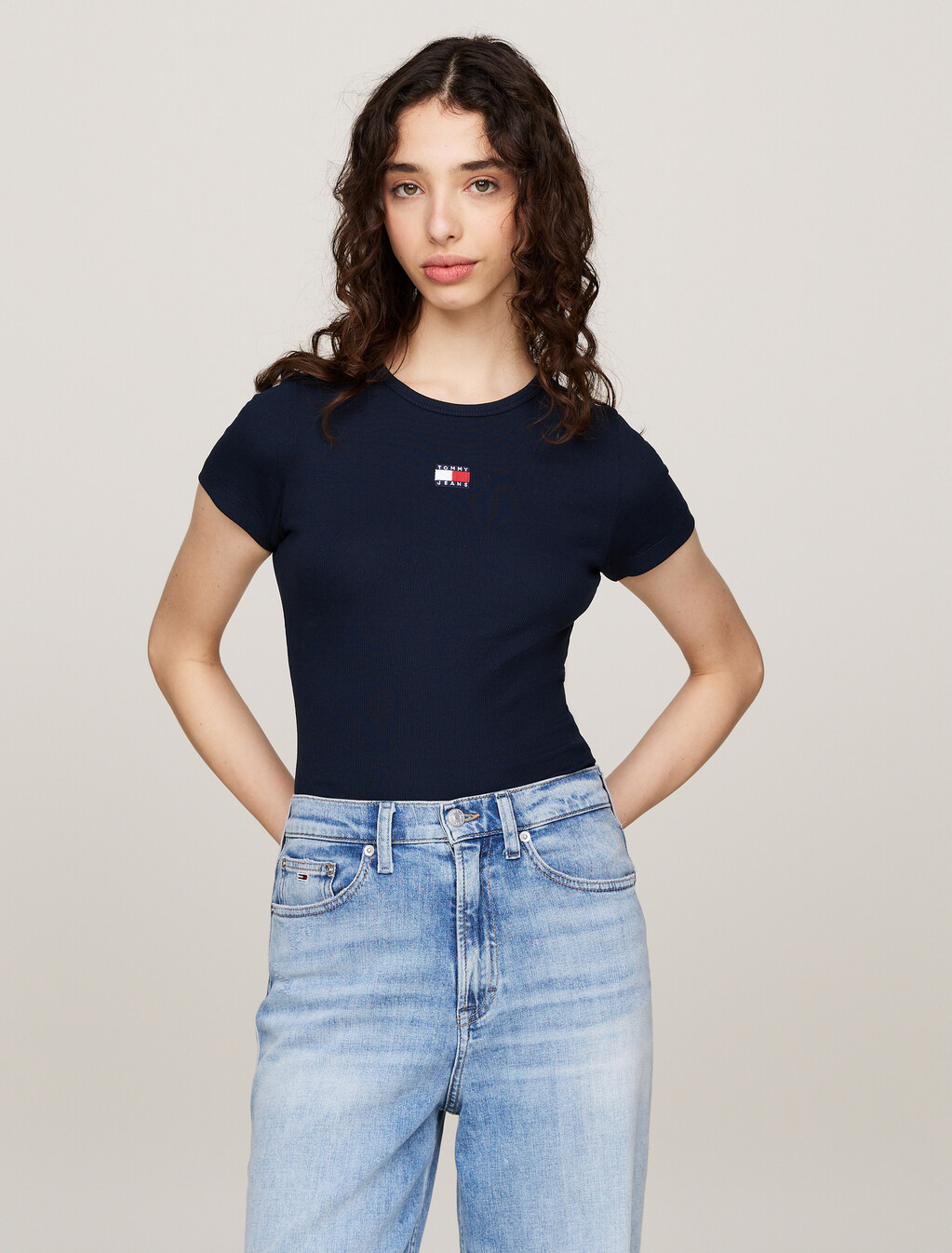 Slim Badge Ribbed T-Shirt, Dark Night Navy, hi-res