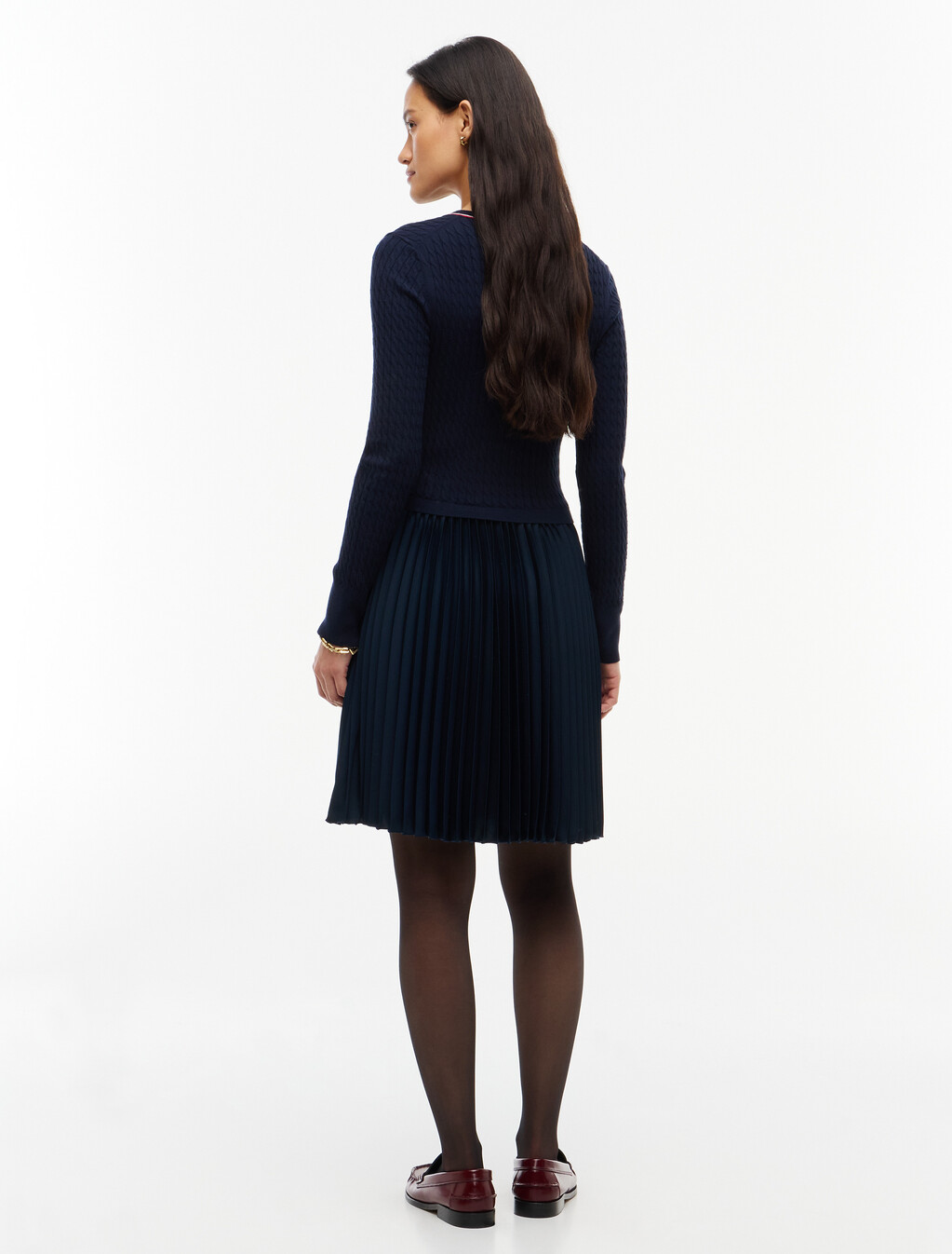 Crepe Mixed Texture Mini Dress, Dark Blue, hi-res
