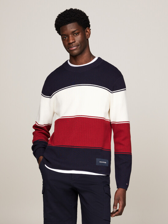 Colour-Blocked Mixed Knit Relaxed Jumper