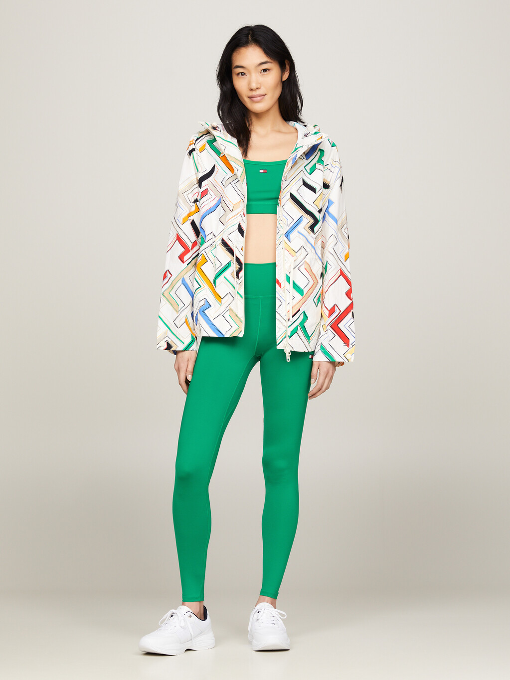 Sport TH Monogram Water Repellent Waisted Hooded Jacket, Th Large Multi Monogram/ Calico, hi-res