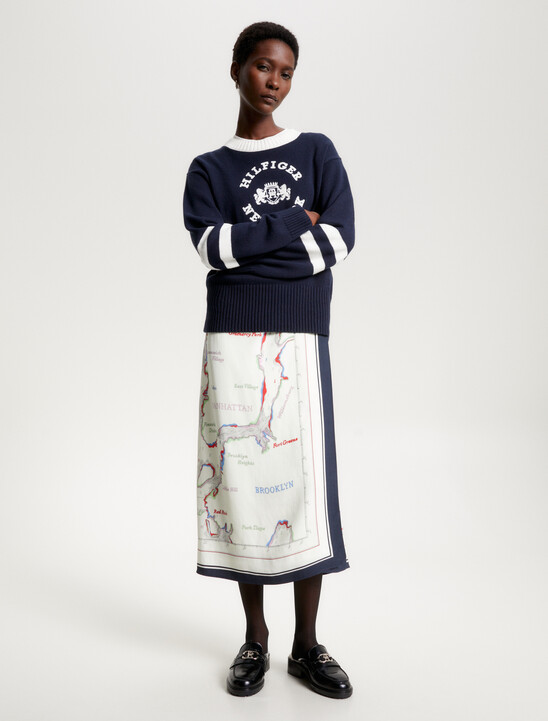 Scarf Print Midi Wrap Skirt