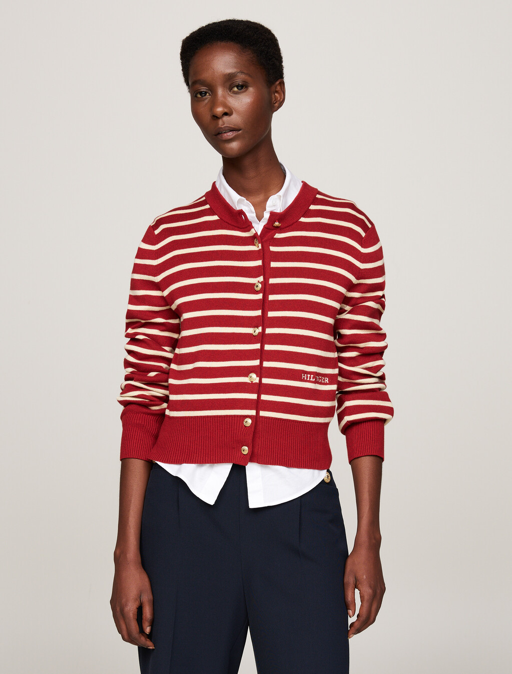 Stripe Slim Cardigan, Breton Stp Dark Magma/ C Ivory, hi-res