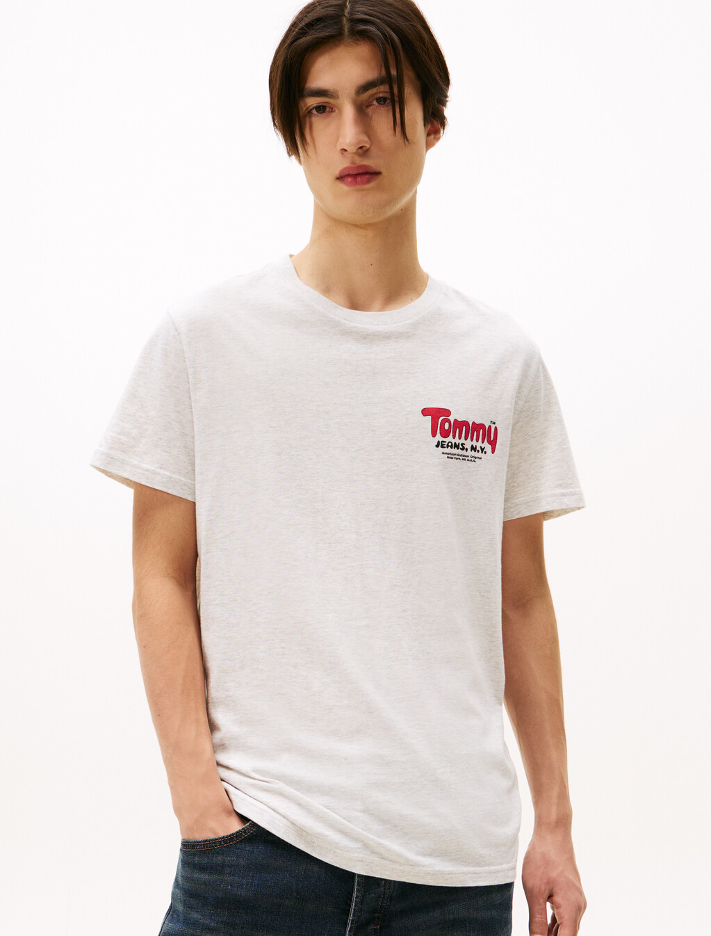 Logo Slim Crew Neck T-Shirt, Lt Grey Htr, hi-res