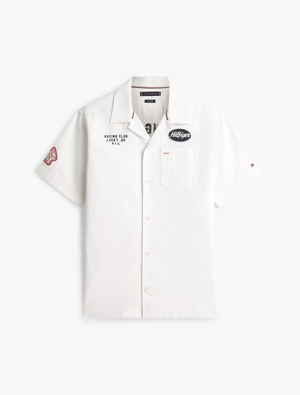 Herringbone Camp Collar Relaxed Shirt, Ecru, hi-res