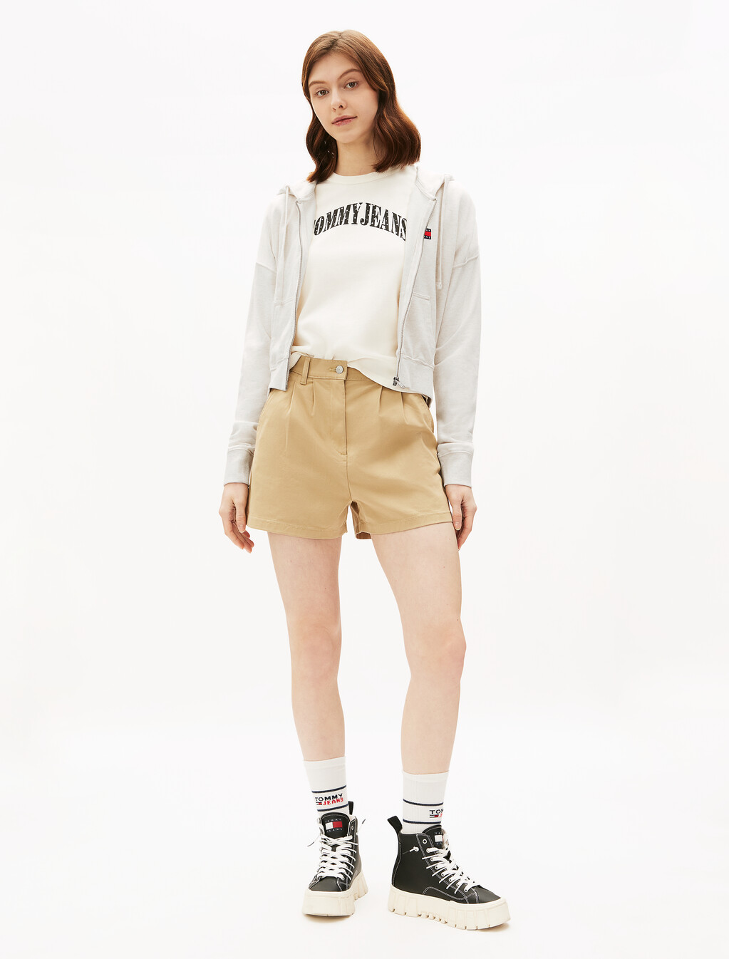 Boxy Cropped Zip Through Hoodie, Oat Marl Htr, hi-res