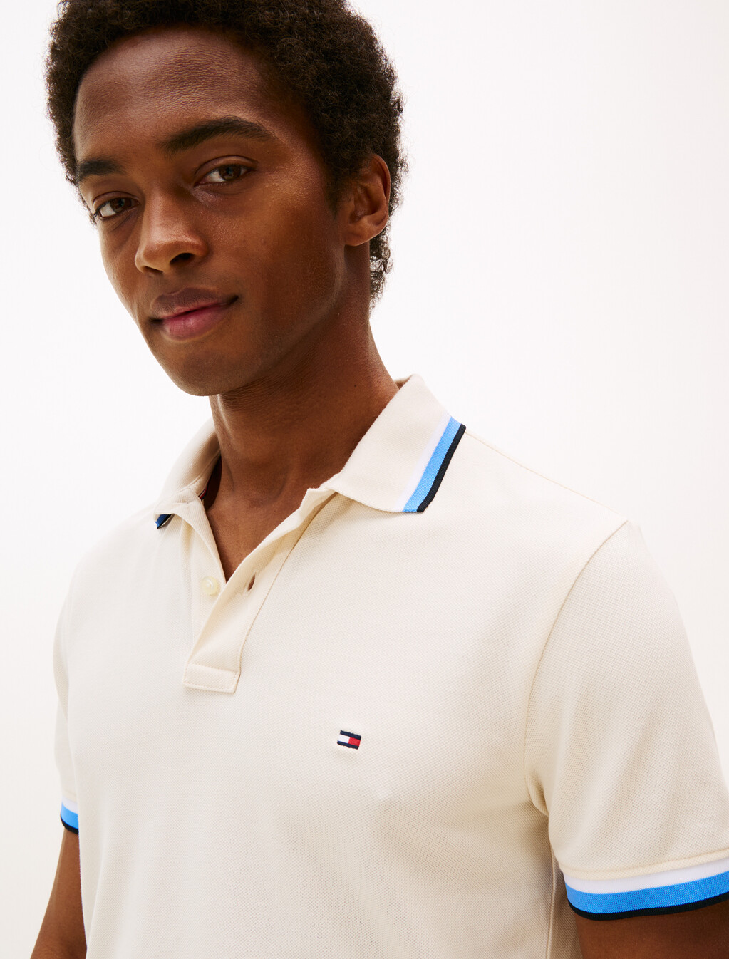 Tipped Short Sleeve Polo, Ivory Petal, hi-res