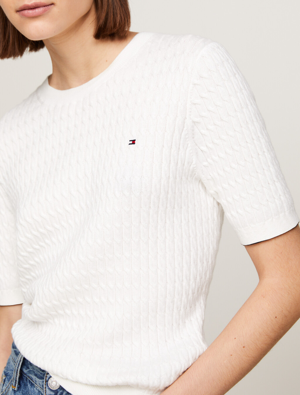 Stripe Slim Fit Short Sleeve Jumper, Ecru, hi-res