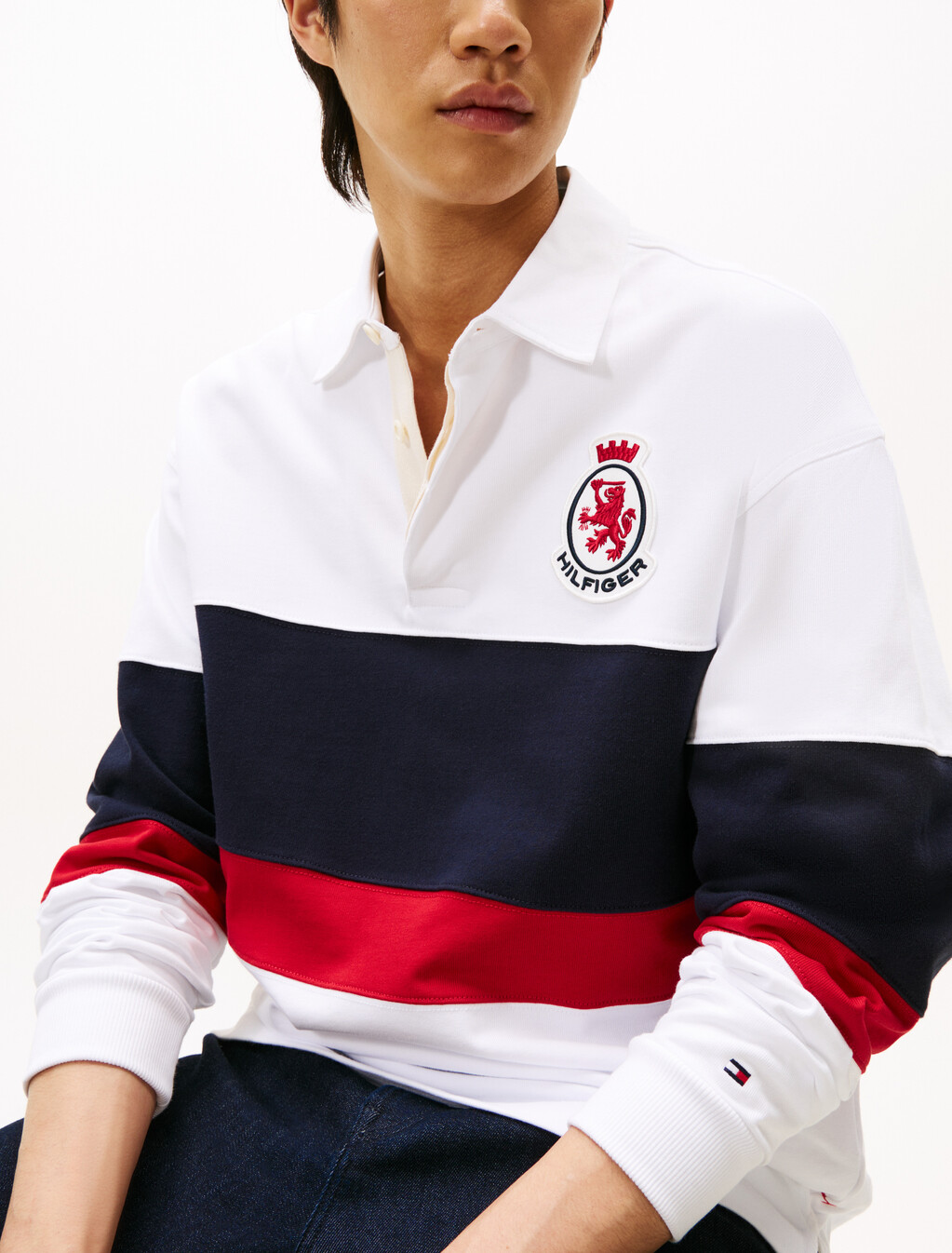 TH Crest Appliqué Relaxed Rugby Shirt, White, hi-res