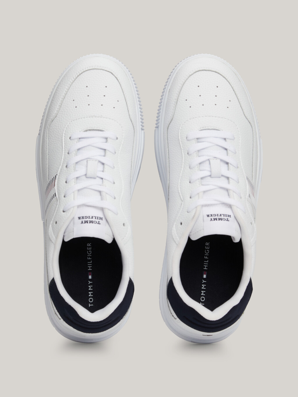 Signature Tape Textured Leather Trainers, White, hi-res