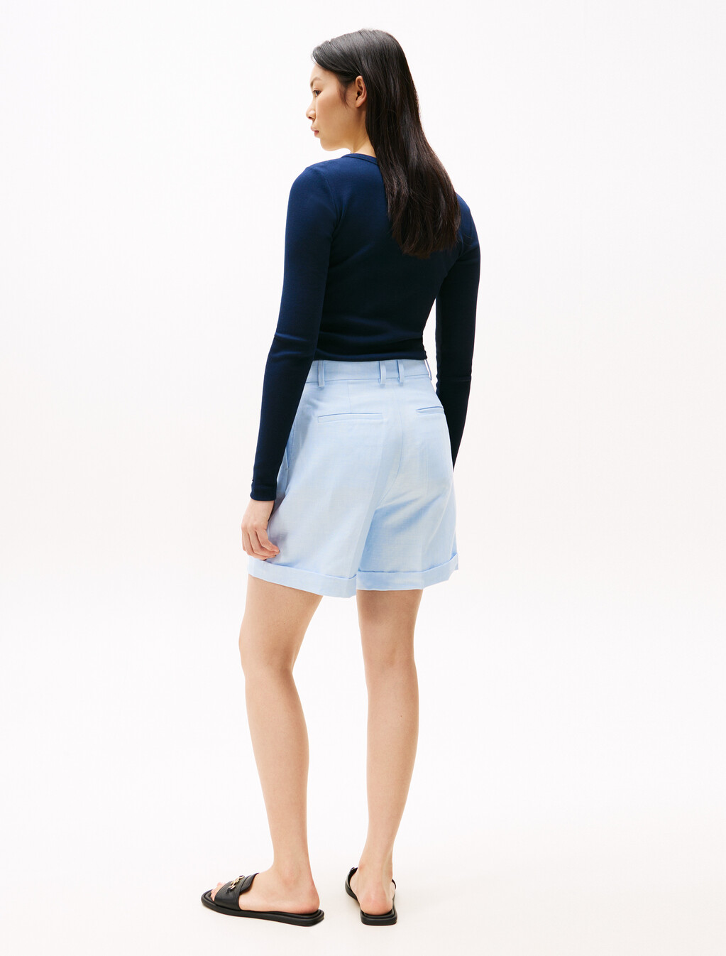 Linen Mix Pleated Shorts, Breezy Blue, hi-res