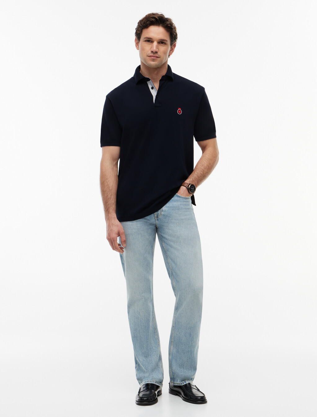 Heritage Crest Relaxed Fit Polo Shirt, Navy Blue, hi-res