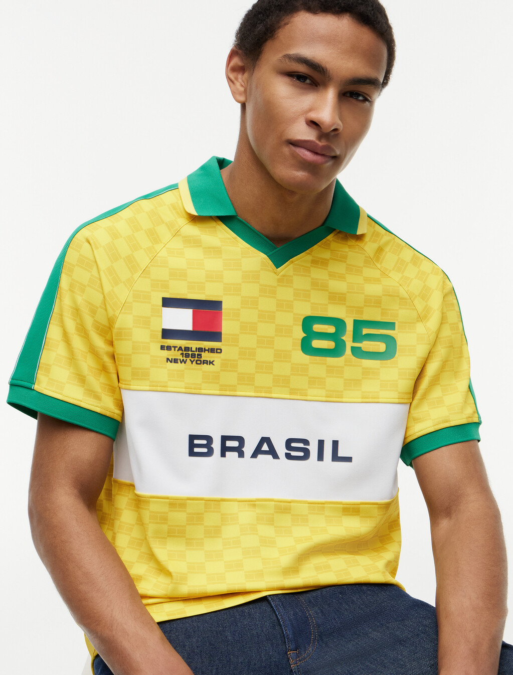Geometric Flag Print Short Sleeve Rugby Shirt, Buttercup Yellow, hi-res