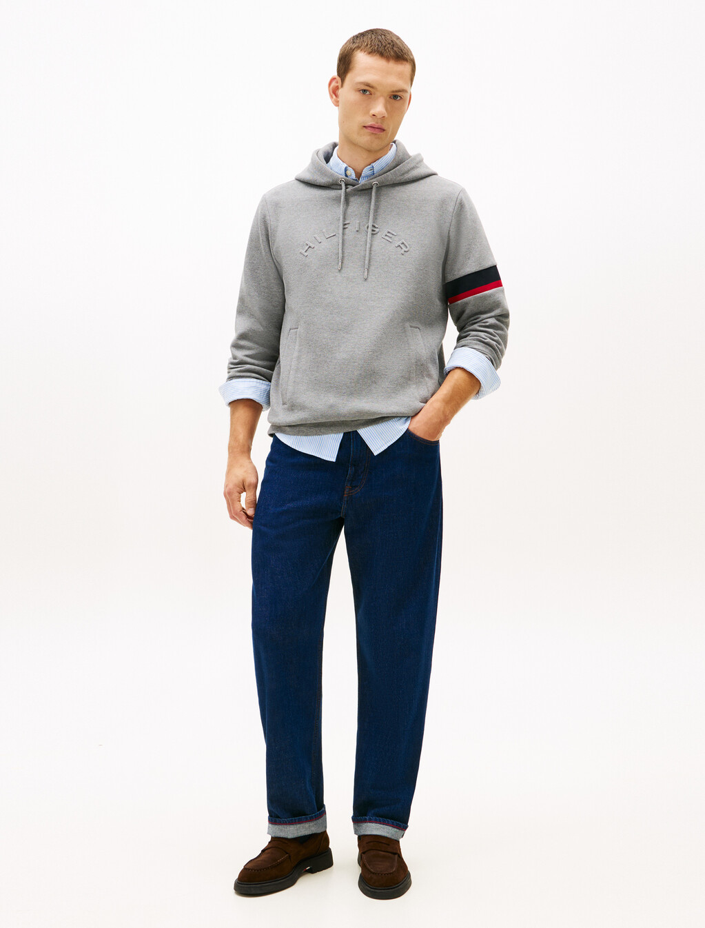 Stripe Panel Insert Hoodie, Medium Grey Heather, hi-res