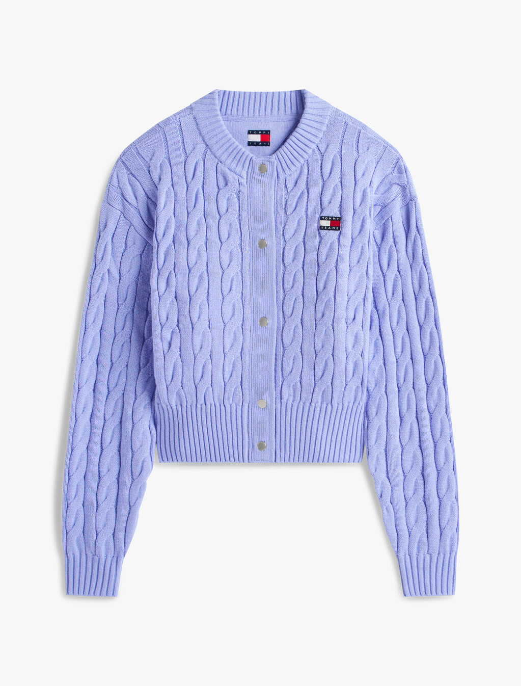 Flag Badge Cable Knit Cardigan, Vintage Iris, hi-res