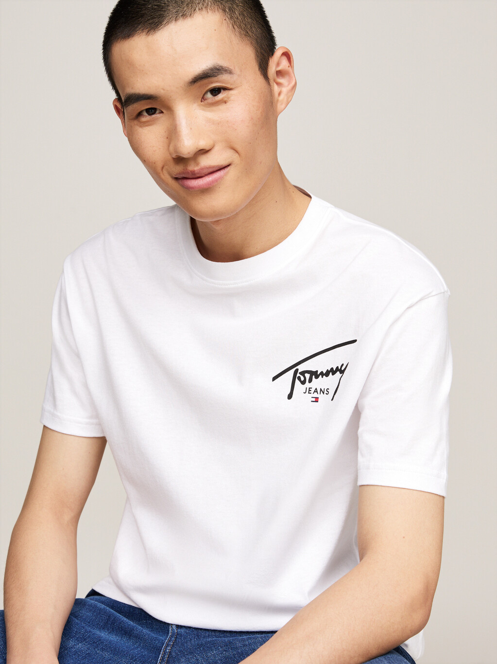 Signature Logo Crew Neck T-Shirt, White, hi-res