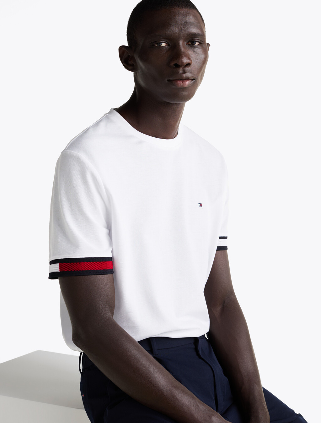 Global Stripe Cuffs T-Shirt, White, hi-res