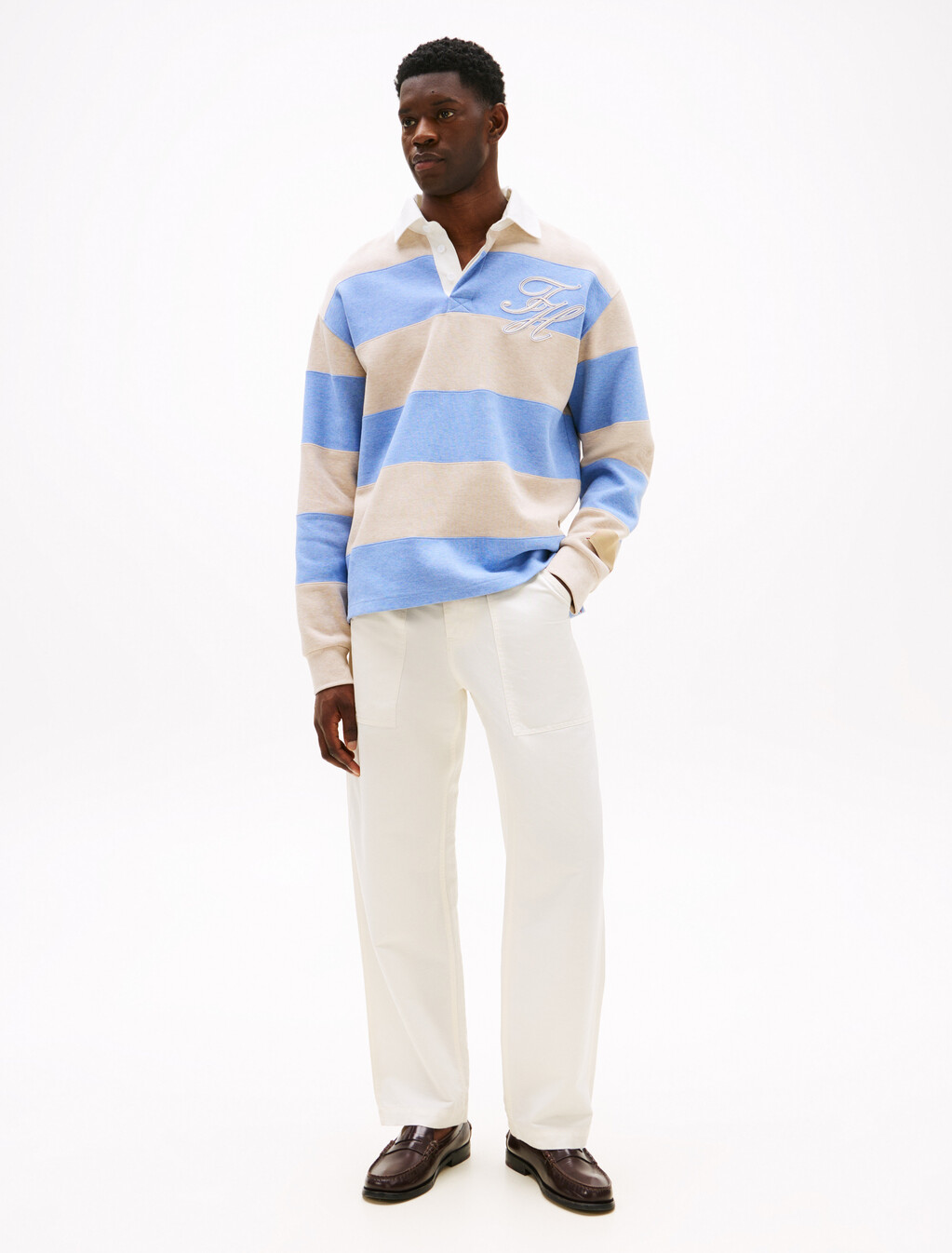 Interlock Stripe Rugby Shirt, Sandalwood Hthr/Cloudy Blue Hthr, hi-res