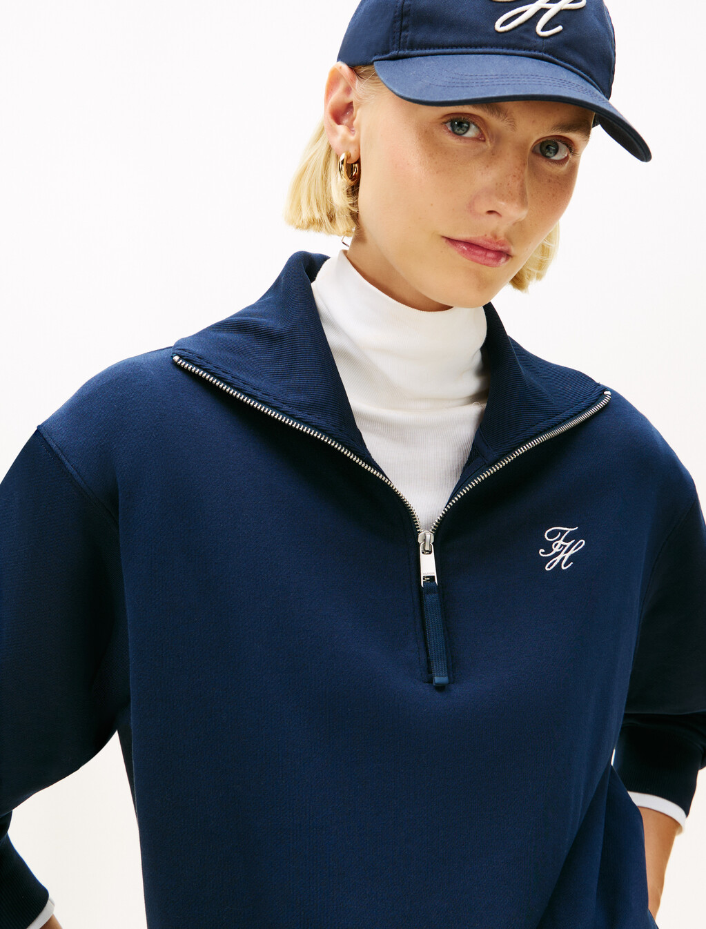 Logo Embroidery Terry Half-Zip Jumper, Dark Night Navy, hi-res