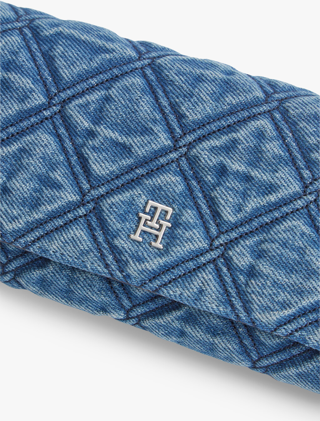 Quilted Denim Chain Strap Wallet, Denim, hi-res
