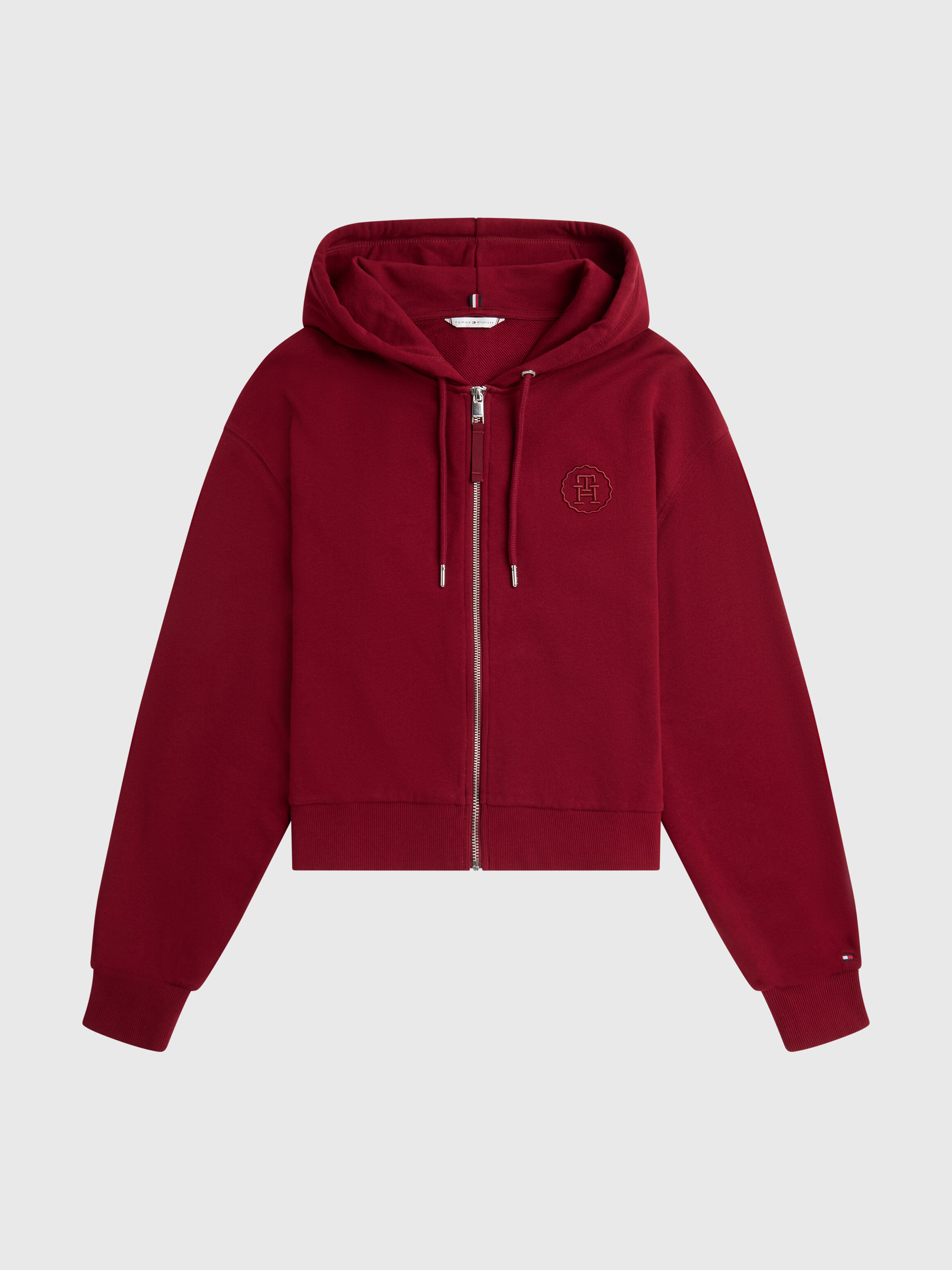 Red cropped zip up hoodie online