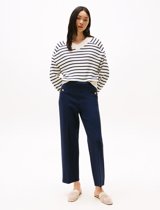 Ponte Knit Golden Button Ankle Pant, Dark Night Navy Ponte Knit Golden Button Ankle Pant