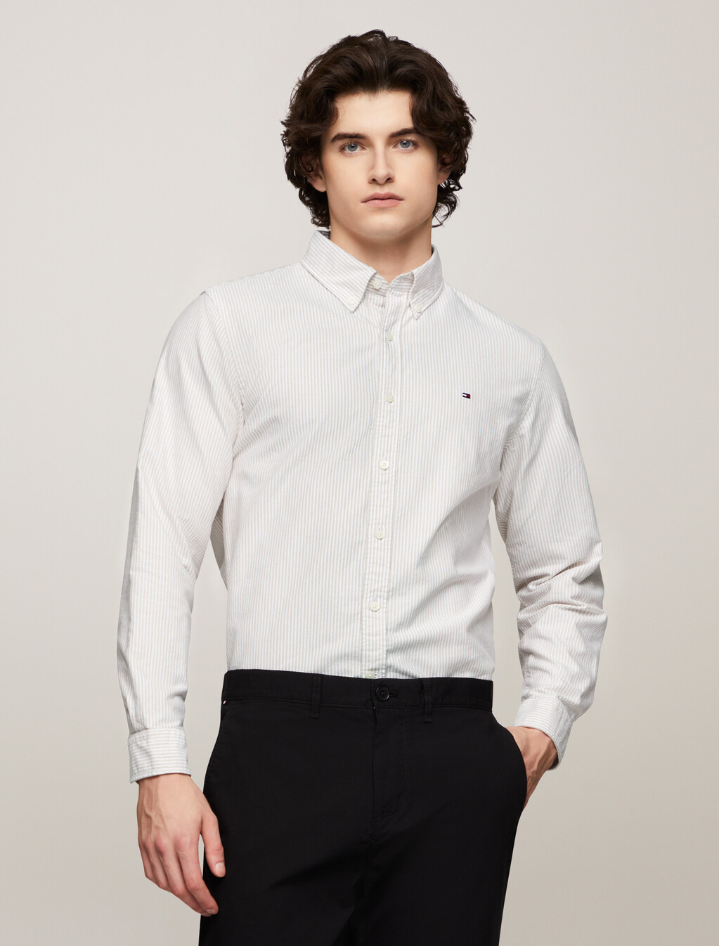 Stripe Organic Cotton Oxford Shirt, Classic Khaki / White, hi-res