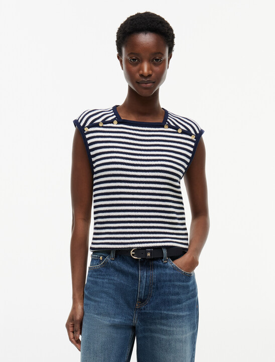 Gold-Tone Button Square Neck Top