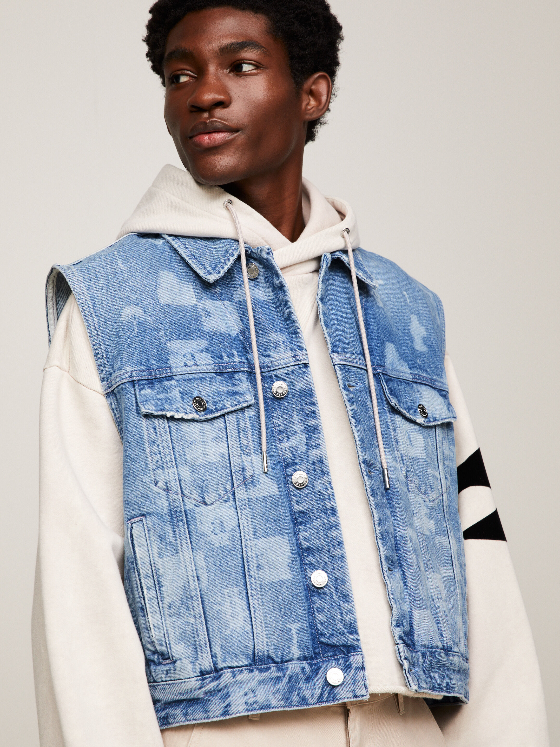 Blue denim shop sleeveless jacket