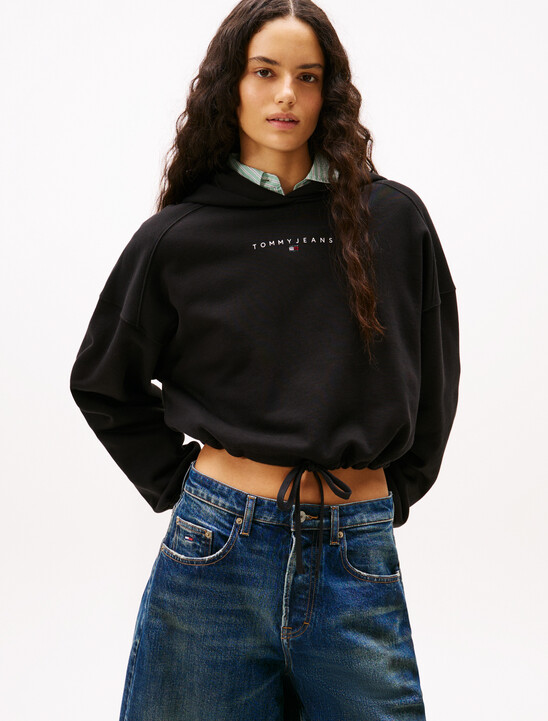 Cropped Rhinestone Logo Hoodie