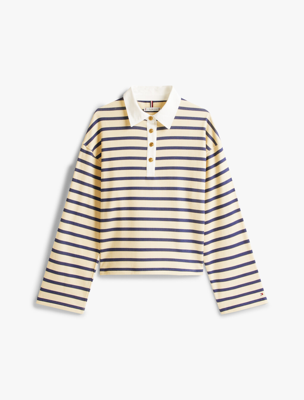 Gold-Tone Button Relaxed Rugby Sweatshirt, Country Ivory/ Dark Night Navy Stp, hi-res