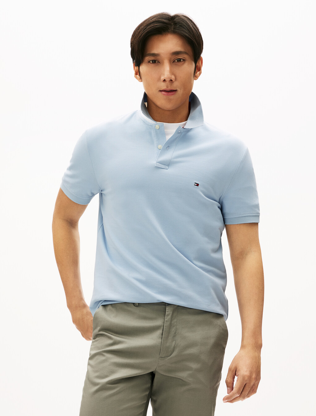Color Block Undercollar Polo, Breezy Blue, hi-res