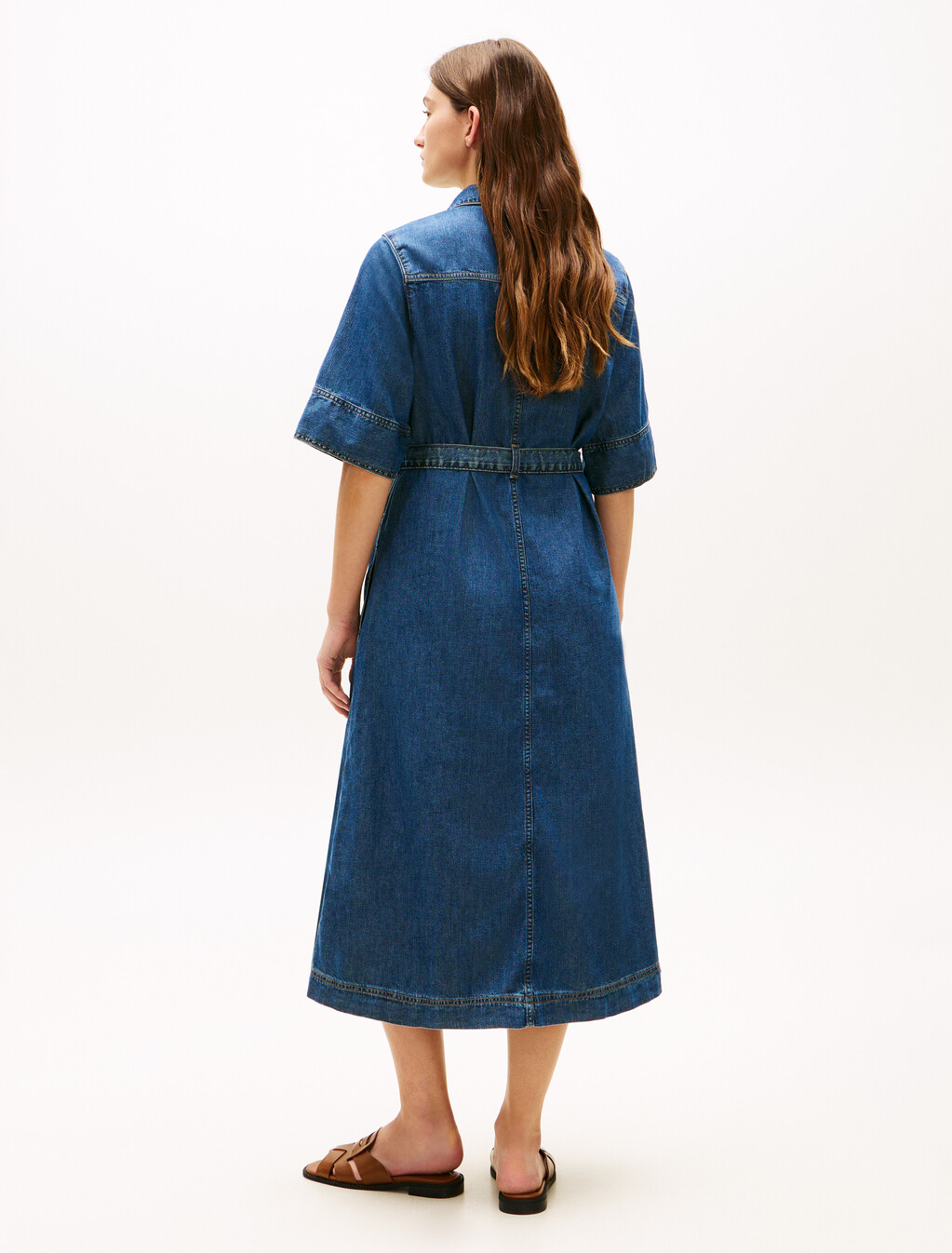 Denim Fit & Flare Short Sleeve Dress, Lor, hi-res