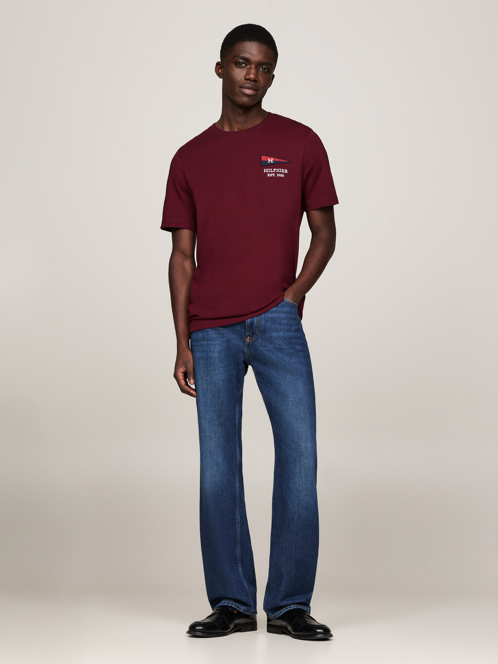 Exclusive Hilfiger Flag Crew Neck T-Shirt, Deep Rouge, hi-res