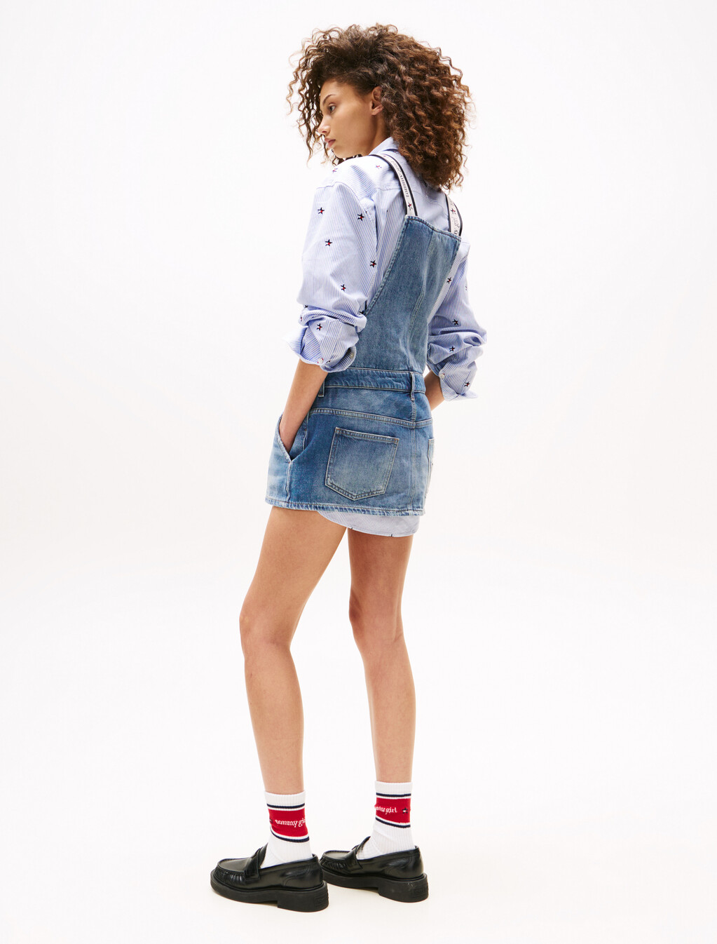 Tommy Girl Mini Denim Dungaree Dress, Indigo Wash / Ecru, hi-res