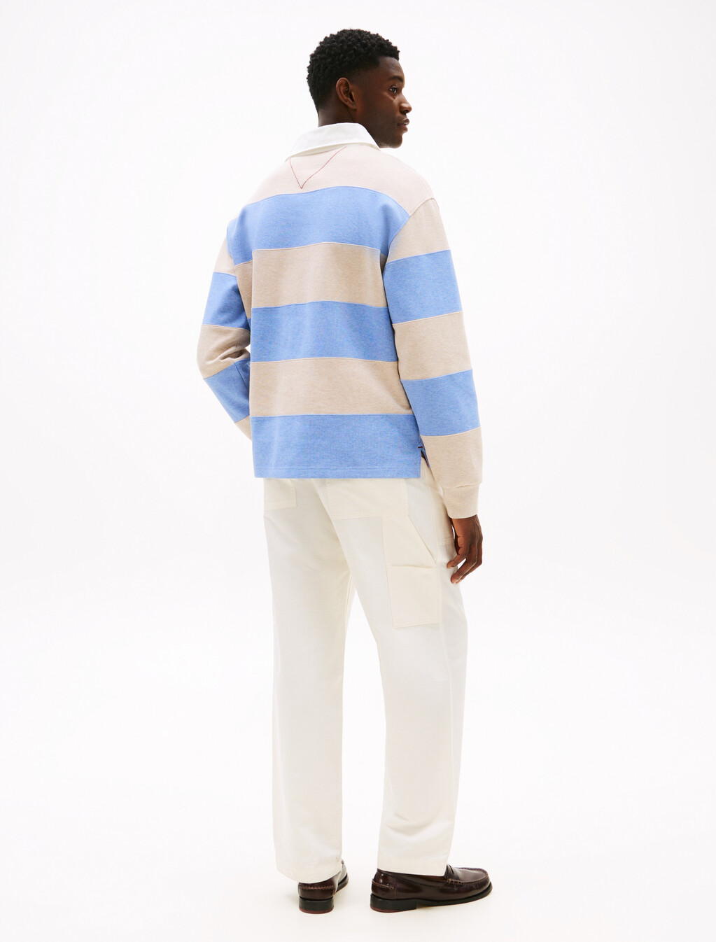 Interlock Stripe Rugby Shirt, Sandalwood Hthr/Cloudy Blue Hthr, hi-res