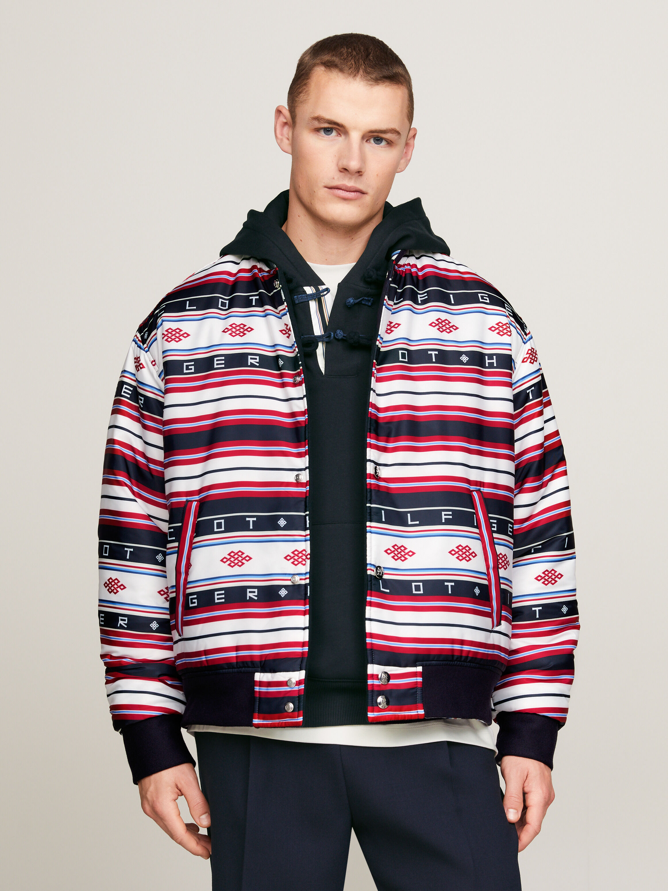 Reversible embroidered bomber jacket